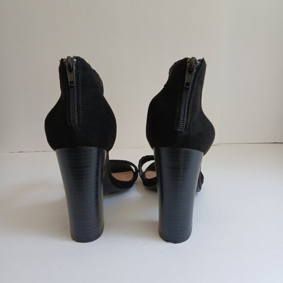 Bamboo 'Faith' Black Suede Crochet Ankle Strap 4"Block Heel Sandals NWOB Sz 7.5 - Picture 3 of 14